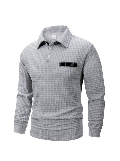 Autumn Knitted Jacquard Grid Polo Pullover Men Solid Color Casual Long Sleeved Sweatshirts Male Daily Warm Turtleneck Streetwear