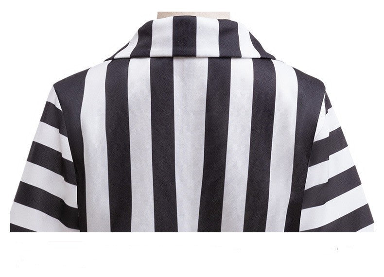 2025 New Halloween Cosplay Costume Black Society Master Stripe Cosplay Suit Set Performance Dress Classic Stripe Two Piece Set