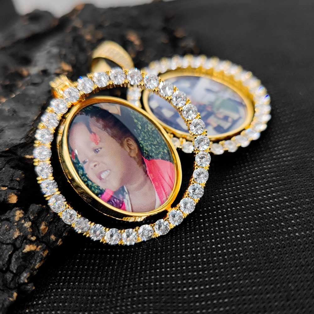 Wholesale Custom Photo Pendant Memory Medallions Rotary Double-Sided Picture Necklace Hip Hop Iced Jewelry Personalized Gift
