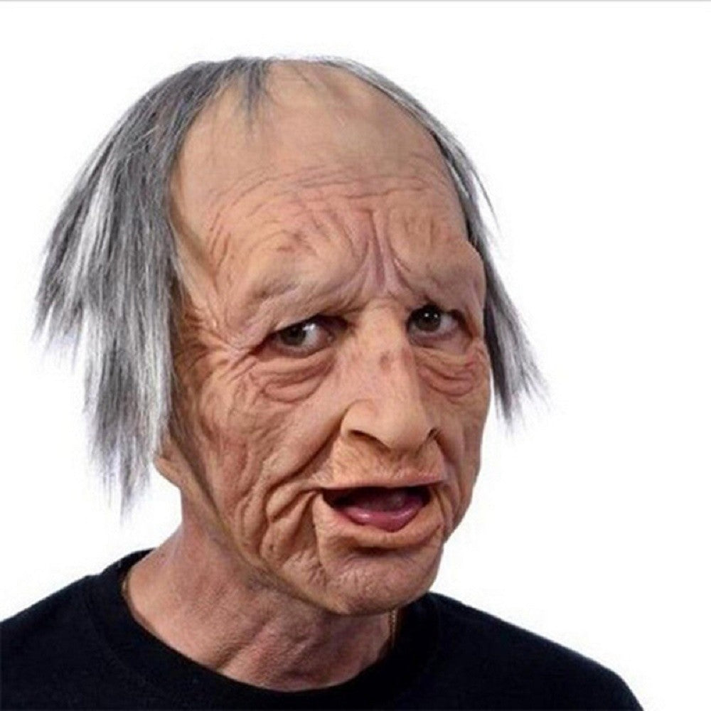 Old Man Mask Full Head Realistic Grandpa Face Wig Scary Elderly Costume For Halloween Party Centerpiece Home Display For Adults