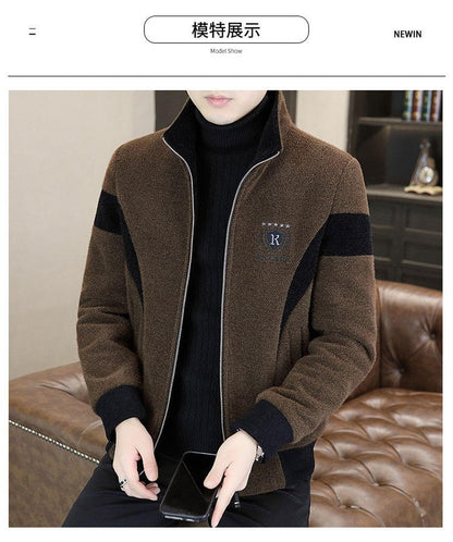 High End Splicing Men's Woolen Coat Winter Thick and Warm Wool Blends Jacket Fashion Casual Social Standing Collar Overcoat 4XL