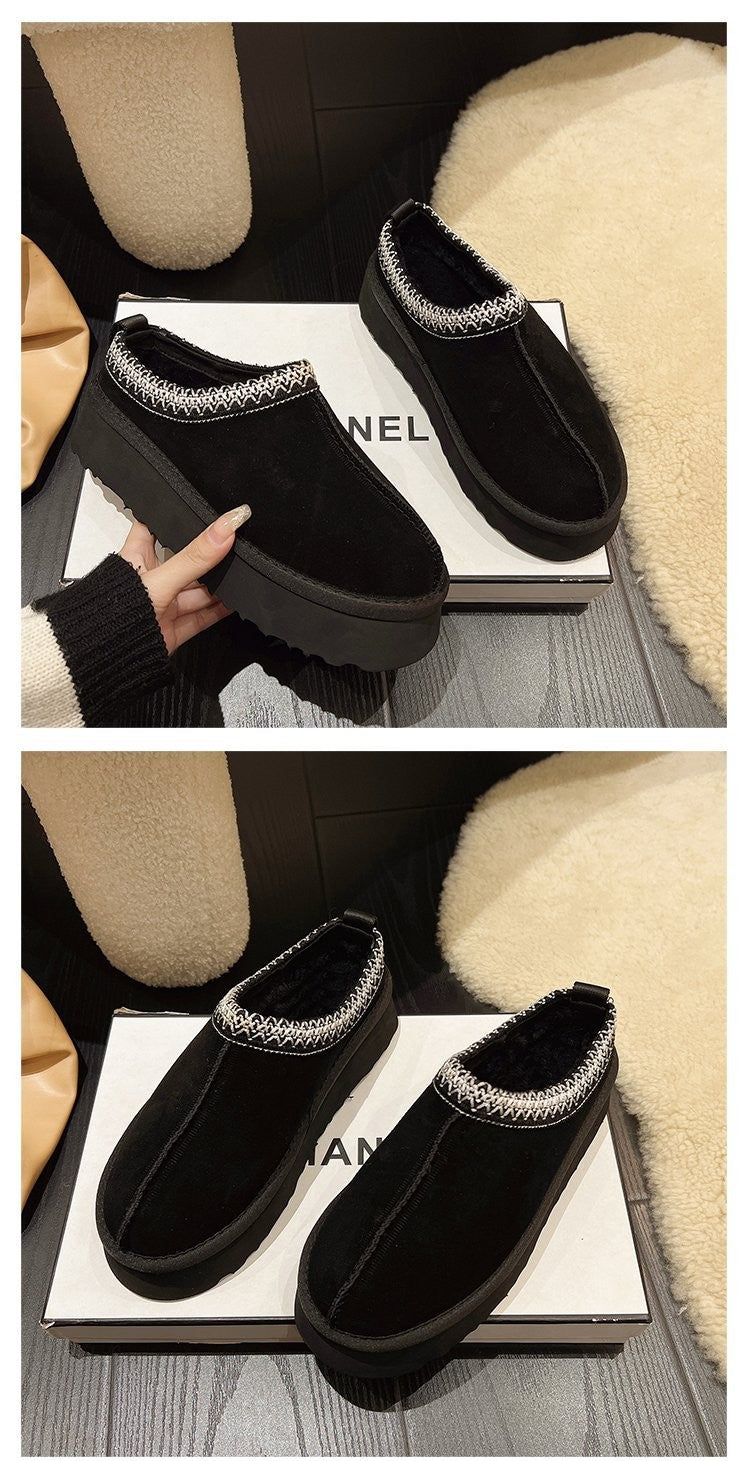Snow Boots for Women 2024 Winter New Cashmere Warm Platform Without Heel-covered Hair Half Slipper Cotton Shoes for Women Q426