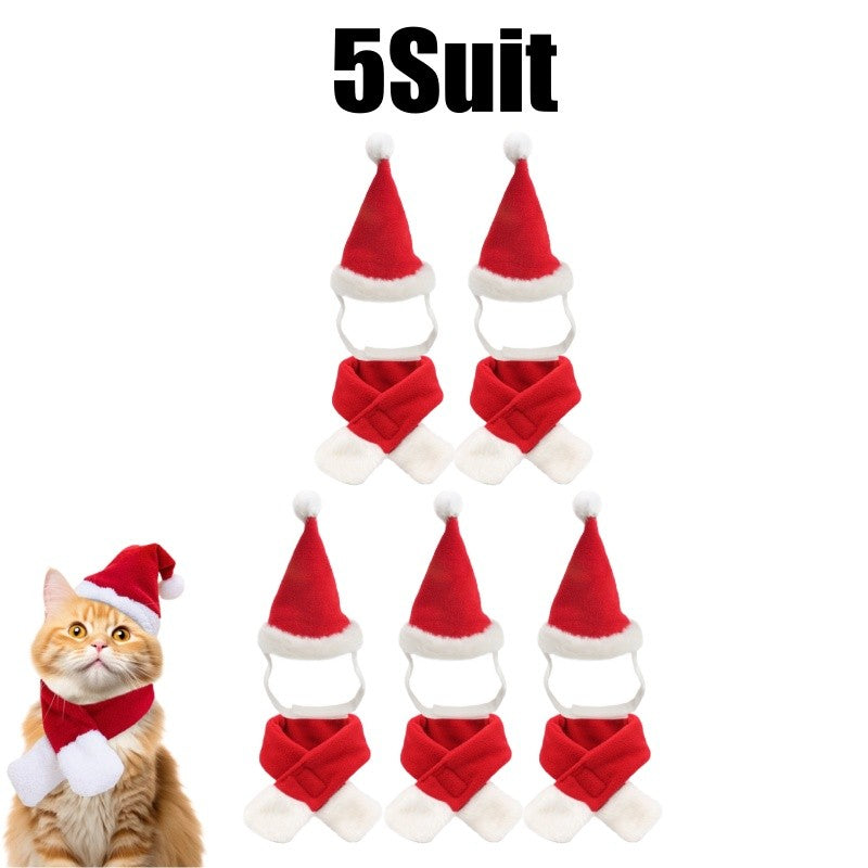 Conjunto de Fantasia de Natal para Pets, Gorro e Cachecol Ajustáveis de Papai Noel para Cães Pequenos, Gatos e Filhotes, Acessórios para Fotos de Festas