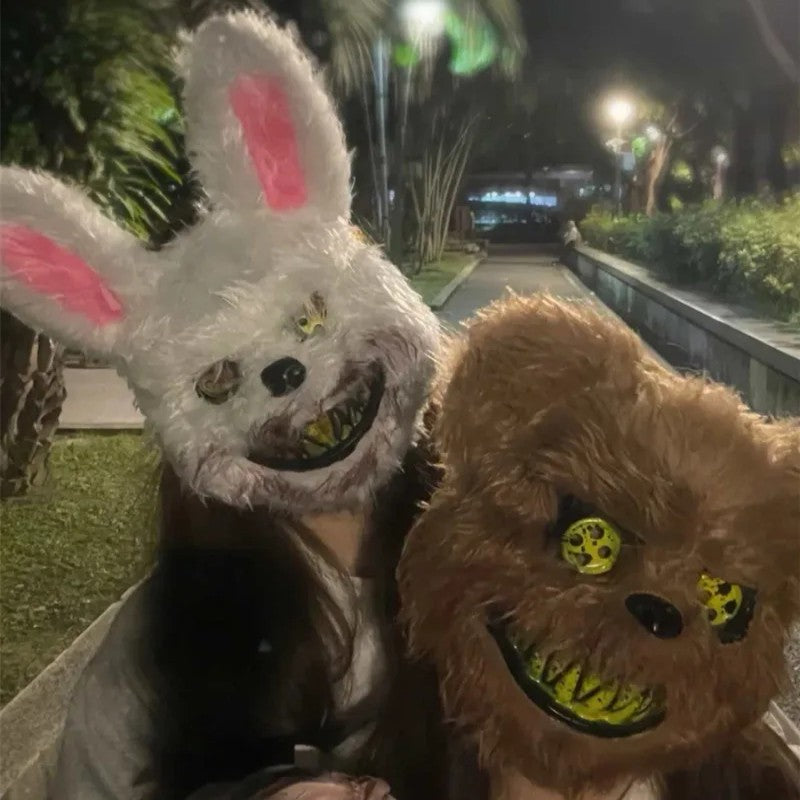 ? Halloween Party Cosplay Scary Bloody Bear Rabbit Mask Make-up Animal Plush Face Mask Props Headcover Masquerade Carnival Mask