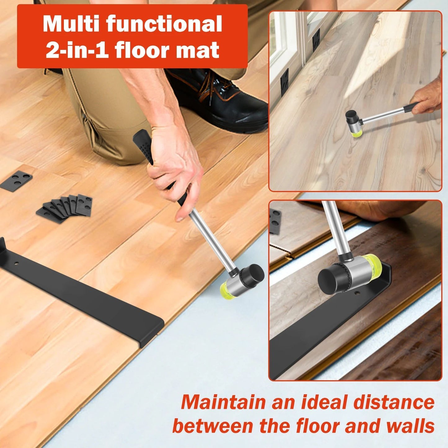 Kit de Instalação de Piso Laminado de Madeira 23 Peças Ferramenta Completa para Piso Laminado com Martelo de Dupla Face e Ferramenta de Barra de Tração Pesada