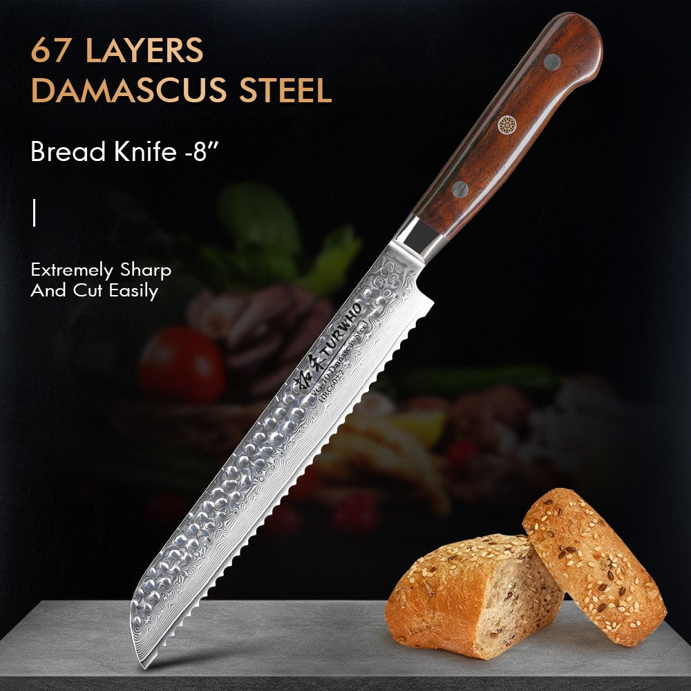 TURWHO 1-5 PEÇAS Facas Santoku Japonesas Facas de Chef Faca de Pão Aço Damasco de Alto Carbono 67 Camadas Conjunto de Facas Profissionais para Cozinha