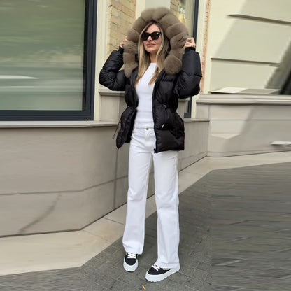 Fashion Fur Patchwork Short Warm Coat Women Lapel Lace Up Long Sleeve Coats Female 2025 Autumn Winter Lady Outwears New