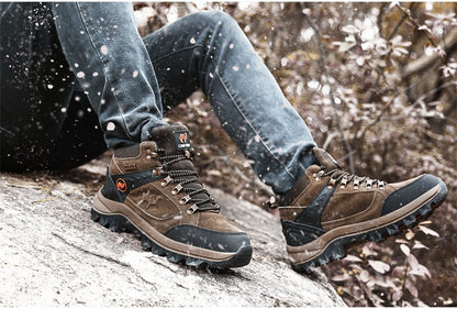 Classic Men Winter Boots Genuine Leather Sneakers For Man Fur Plush Snow Shoes Warm Outdoor Ankle Boots Outdoor Hiking Footwear