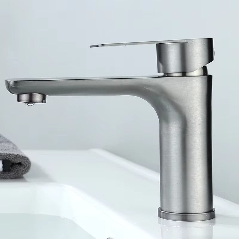 Brushed/Gray Bathroom Sink Faucet Hot and Cold Mixer Faucet Countertop Mount 304 Stainless Steel Single Handle