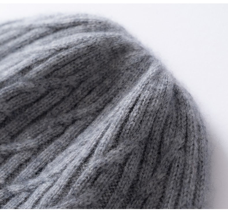 Autumn Winter 100% Cashmere Hat Double Layer Thickened Reversible Cold-Proof Unisex Knitted Wool Hat Versatile Ear Protection