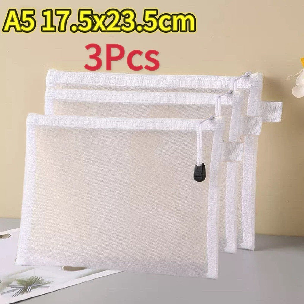 1-12pcs Mesh Zipper Pouch Student Waterproof Zip File Bag Makeup Bag School Office Supplies Miscellaneous Storage Organizer