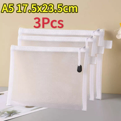 1-12pcs Mesh Zipper Pouch Student Waterproof Zip File Bag Makeup Bag School Office Supplies Miscellaneous Storage Organizer