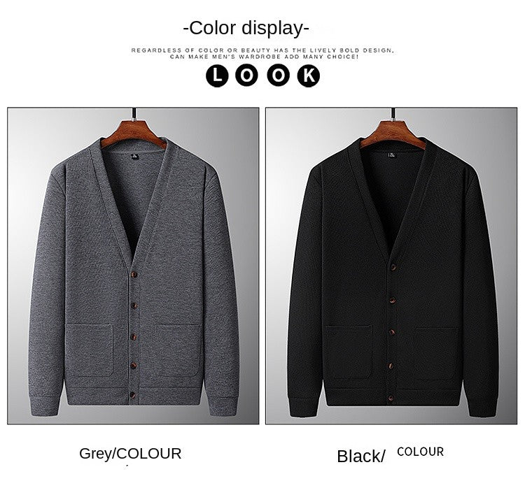2024 Spring and Autumn New V-neck Cardigan Jacket for Men's Loose Knitted Casual Outdoor Versatile Jacket