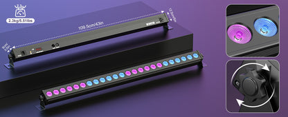 U'King 1/2Pcs 60W RGB 24LED Wall Wash Light Bar With Remote Controller DMX512 Stage Light Bar For DJ Wedding Party Church Music