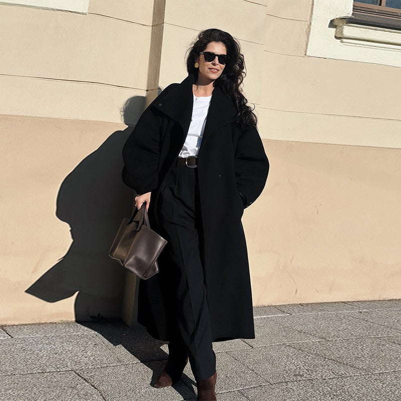 Fashion Loose Women's Trench Coat Stand Collar Batwing Sleeve Oversized Long Coats 2025 New Autumn Casual Street Chic Outwear