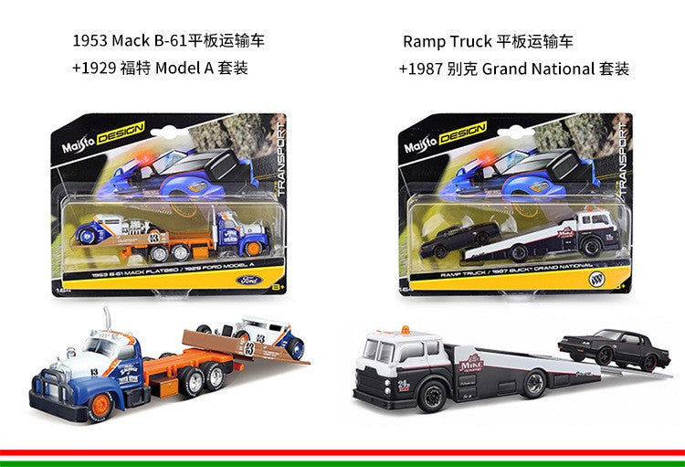 Maisto 1:64 International Durastar Flatbed Truck 1990 Mercedes Benz 190e 190 E Conjunto De Liga Realista De Reboque De Carro Modelo