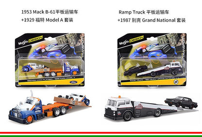 Maisto 1:64 International Durastar Flatbed Truck 1990 Mercedes Benz 190e 190 E Conjunto De Liga Realista De Reboque De Carro Modelo