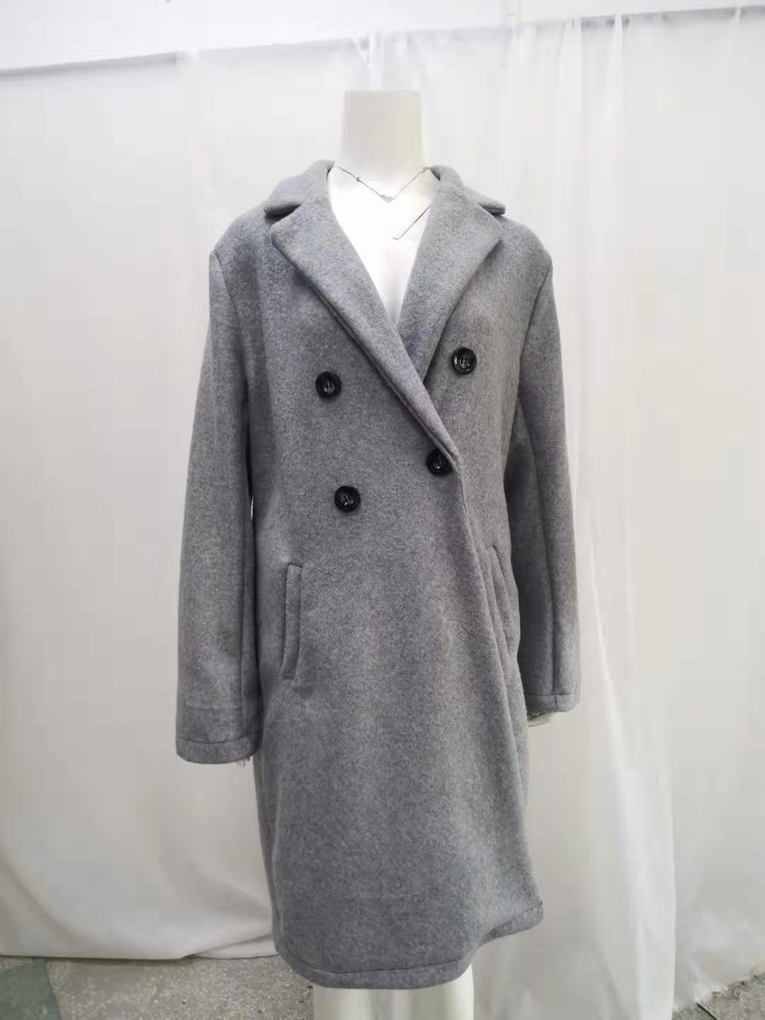 2024 European and American New Solid Color Lapel Mid length Button Woolen Coat for Women