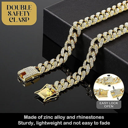 Coleira de corrente de cachorro de luxo dourada para animais de estimação, coleira de metal para cães pequenos, médios e grandes, gatos, joias e acessórios para animais de estimação
