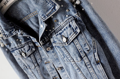 Luxury Jean Jackets Bride Pearl Denim Coat Bridal Pearls Coats Future Denim Outerwear Wedding Women's Clothing 2023 Solid Jacket