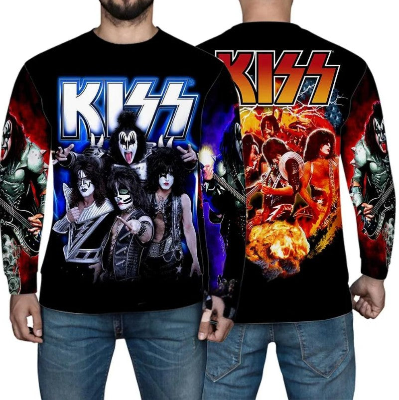 KISS BAND Tshirt Men Fashion Graphic T shirts 3D Printing Men's Clothing Breathable Simple Long Sleeve Hip Hop T-shirt Tops