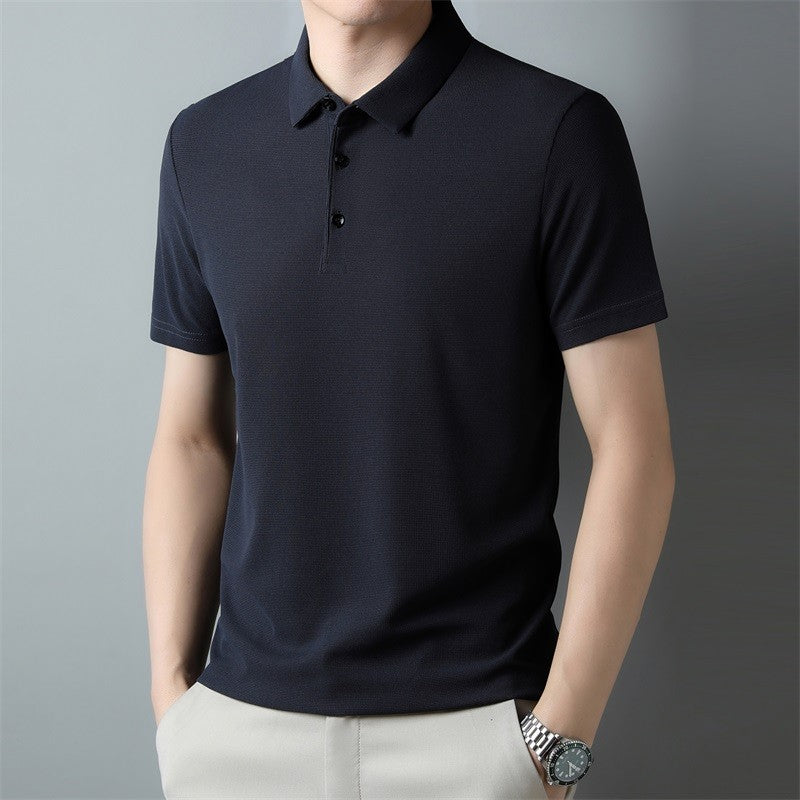 Men's Fashion Waffle Solid Short Sleeved Polo Shirt Summer Breathable Comfortable Top