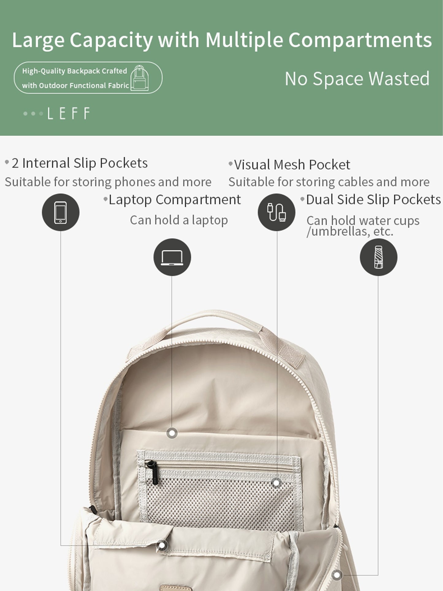 LEFF New Fashion Backpack For Women High Quality Outdoor Travel Waterproof Backpacks Laptop Commuting Bag High End Female Bags