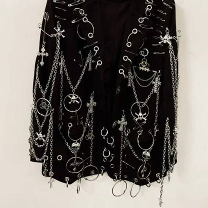 WVGA Spring Autumn New Men Y2K Dark Techwear Gothic Chain Design Blazer Punk Rock Heavy Beaded Niche Chic Casual Suit-Coat W8497