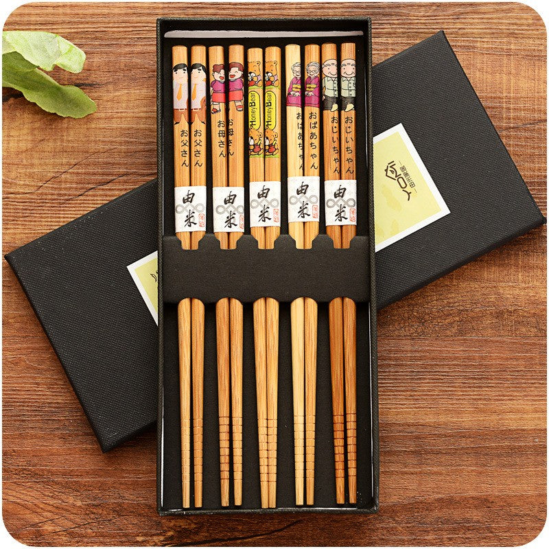 5 Pair Set Bamboo Chopsticks Tableware Non-Slip Japanese Natural Wood Sushi Food Multi Color Household Long Chopsticks Set