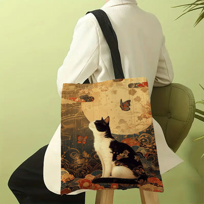 Butterfly Cat Pattern Bag High-Definition Digital Printed Shopping Bag Environmentally Friendly And Portable Linen Bag 7.2