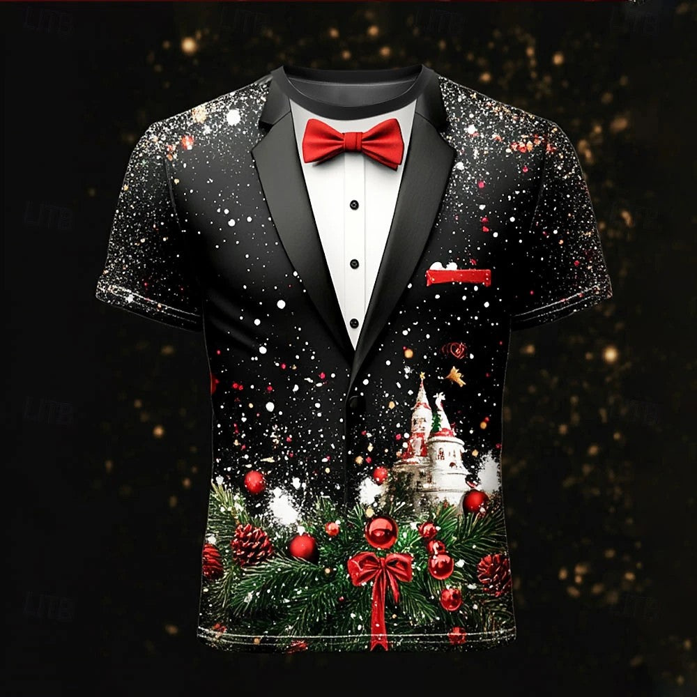 2025 Christmas Men's T-shirt Clothing Fashion Christmas Tree Graphic Print T-shirts New Large Size Short Sleeve T Shirt For Men