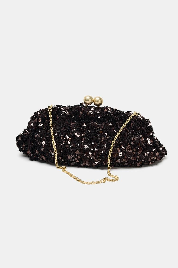SEQUIN CLUTCH, New Luxury Designer Handbag for Ladies Elegant, Spacious Clip bag with Chains, Women's Fashion Shoulder Bag