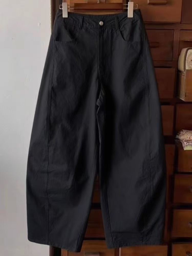 Pure Cotton Casual Trousers Pear ape Body Workwear Pants High Waist Straight Leg Loose Fit Breathable Comfortable Nine Points