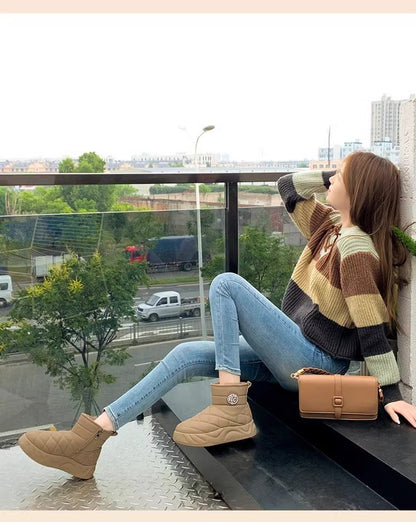 Thick-soled plush loafers, waterproof and warm snow boots for women, new winter fashion cotton shoes, Korean-style short boots