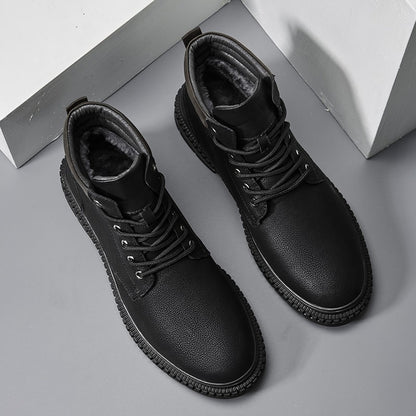 Italian Men's Handmade Genuine Leather Boots Outdoor Antiskid Motorcycle Boot Fashion Thick Bottom Lace-Up Boots Walking Shoes