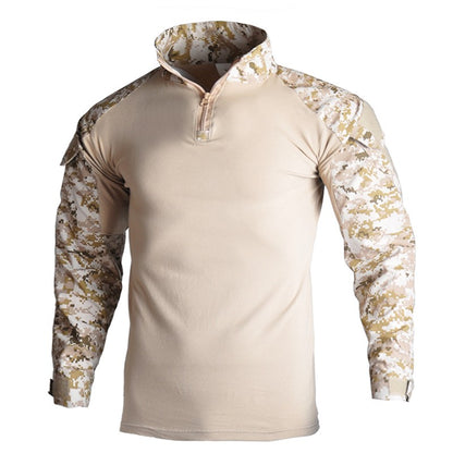 Men's Outdoor Long Sleeve Combat Shirt Cargo 1/4 Zipper Ripstop Cotton Tactical Shirts US Army Camoufalge Airsoft Clothing