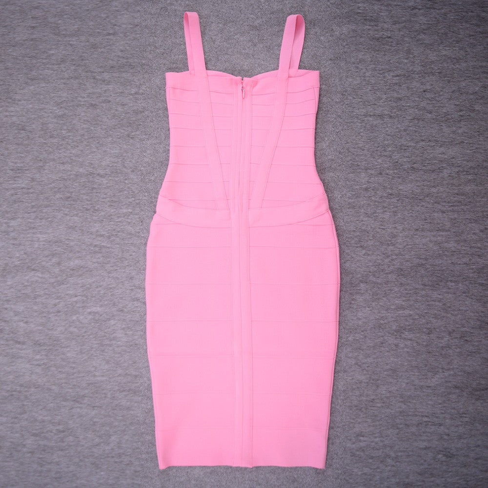 BEAUKEY Sexy Vintage Quality Evening Yellow Bandage Dress 2023 Women Summer Blue