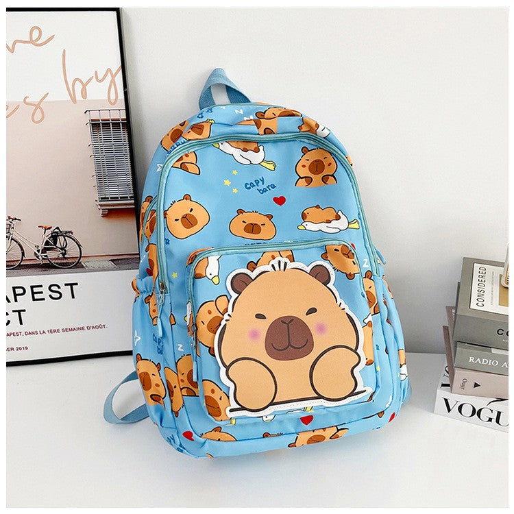 Mochila Infantil de Capivara Bonitinha de Grande Capacidade Desenho Animado Respirável Impermeável Ultraleve Adequada para Pré-escola
