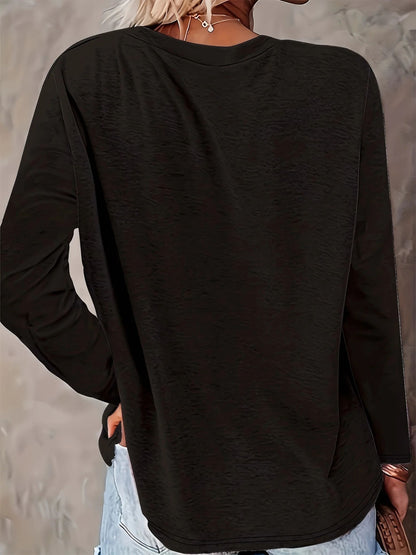 100% pure cotton women's spring and autumn loose comfortable casual heart-shaped graphic printed long sleeved round neck T-shirt