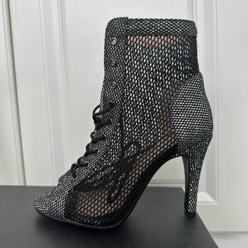 Novas Sandálias Femininas de Salto Alto Sexy Vazadas em Tela Tendência da Moda Verão Conforto Peep Toe Botas Stilettos Jazz Dance Tamanhos Grandes