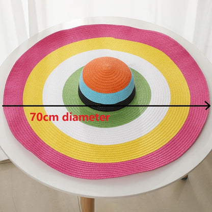 Big Beach Sun Straw Hat 30 40cm Brim 80 100cm Diameter Women Round Protect Travel Holiday Caps Foldable Super Large Straw Hat