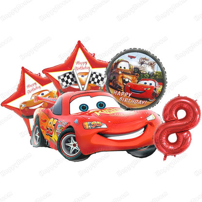 Cartoon Lightning Car Theme Foil Balloons Set Number 1-9 Balloon Cartoon Car Happy Birthday Party Decoration Supplies Party Prop
