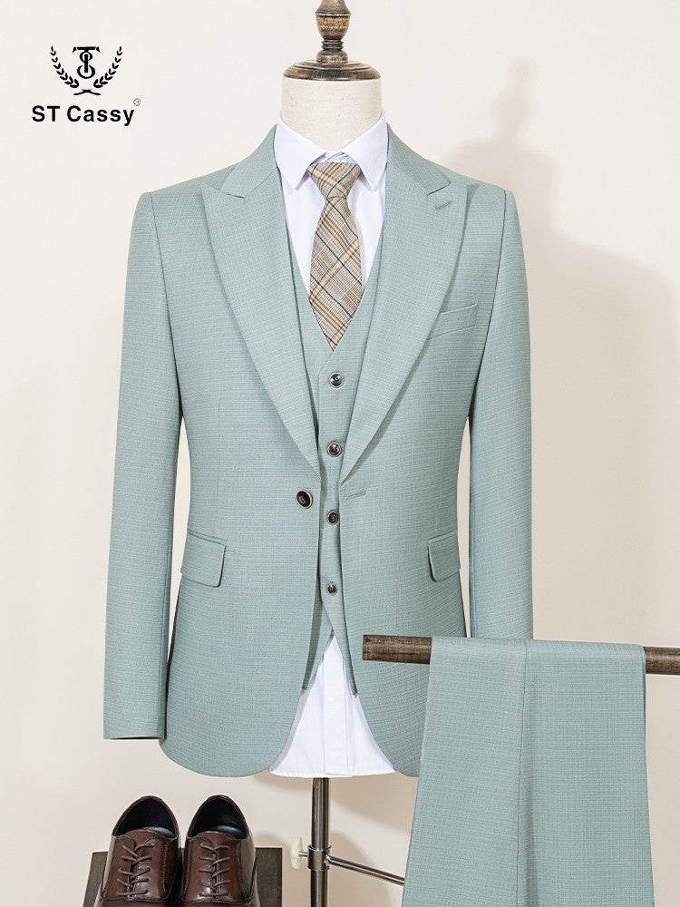 ST Cassy High Quality Men's Suit Summer thin Green  Slim Fit Formal Business Office Men's Suits?jacket+Vest+Pants?