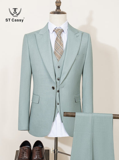 ST Cassy High Quality Men's Suit Summer thin Green  Slim Fit Formal Business Office Men's Suits?jacket+Vest+Pants?