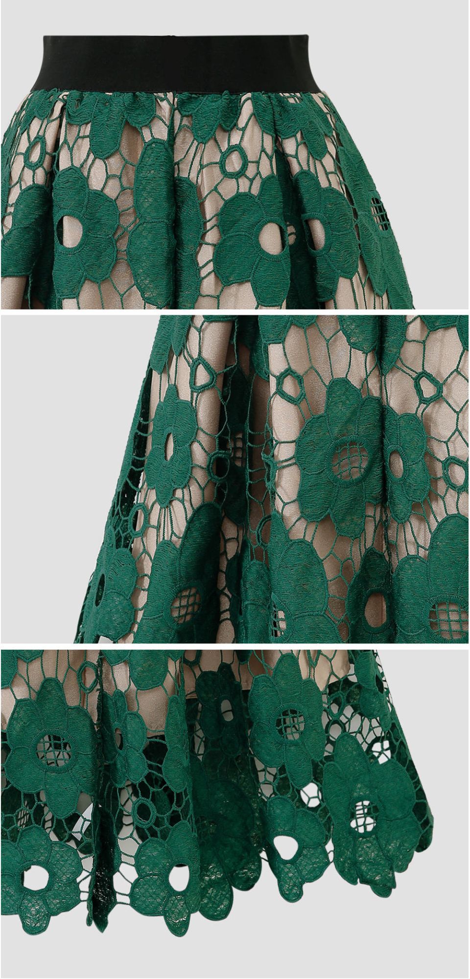 Summer Boho Lace Skirts Women Vintage Mesh Hollow Out Plus Size Skirt Elastic Waist Elegant  A-Line Midi Saias Black Red Green