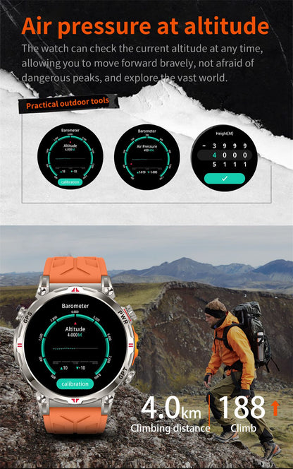 2026 Novo Smartwatch Esportivo Masculino para Áreas Externas com Voz Inteligente GPT GPS Integrado Bússola Barômetro Chamada Bluetooth Natação Impermeável