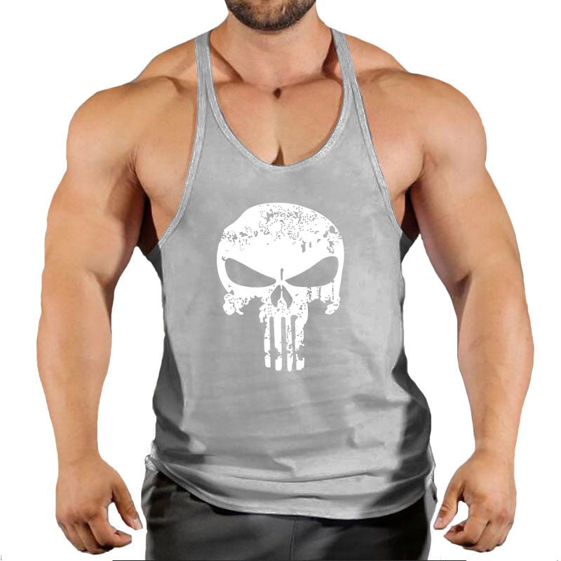Skull Strong Print Clothing Bodybuilding Cotton Gym Tank Tops Men Sleeveless Und