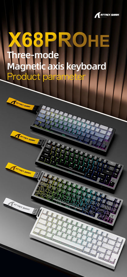 ATTACK SHARK X68PRO HE Wireless Keyboard,Magnetic Switch,With 0.01mm RT Accuracy,8KHz Polling Rate,0.125ms Latency,RGB Backlight