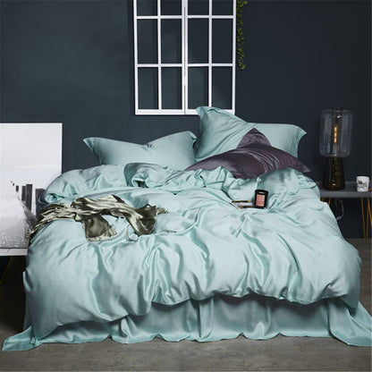 Lofuka Top Grade 100% Silk Green Bedding Set Queen King Silky Sexy Honeymoon Duvet Cover Bed Linen Flat Sheet Pillowcase