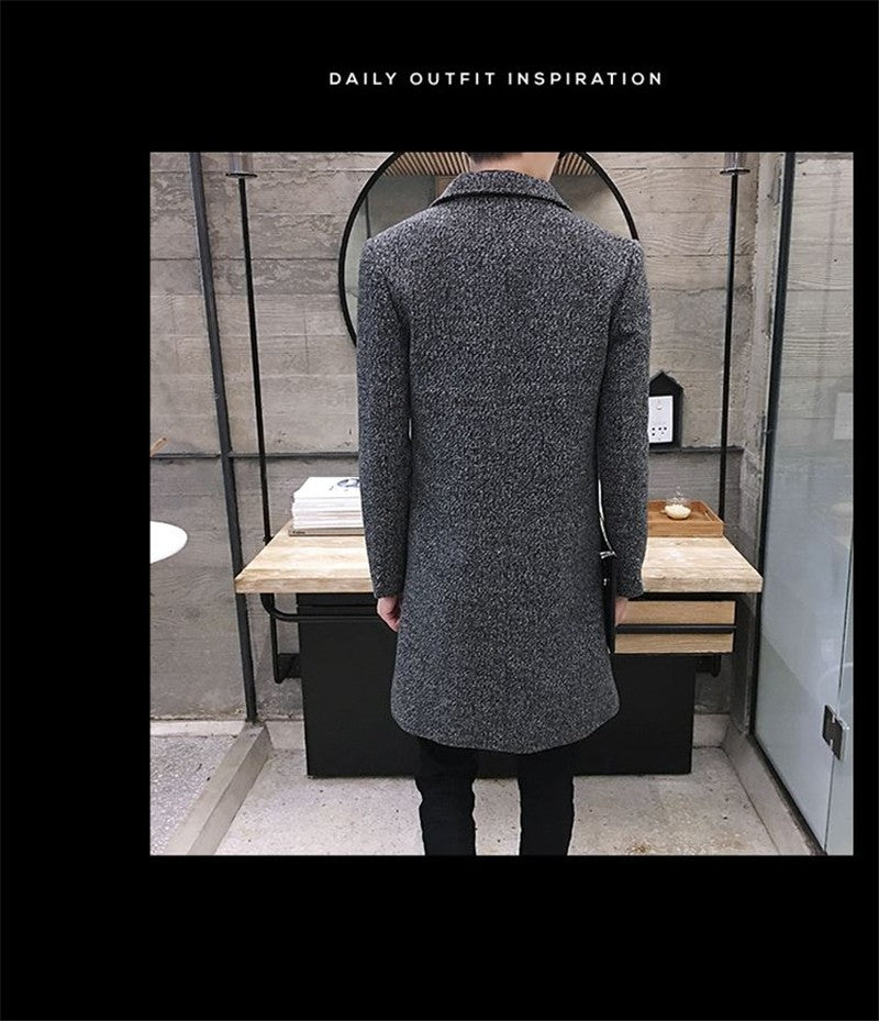 Men's Thick Wool Blends Trench Long Casual Top Coats Fashion Warm Coat Lapel Collar Overcoat Plus Size 5XL Male Slim Windbreaker
